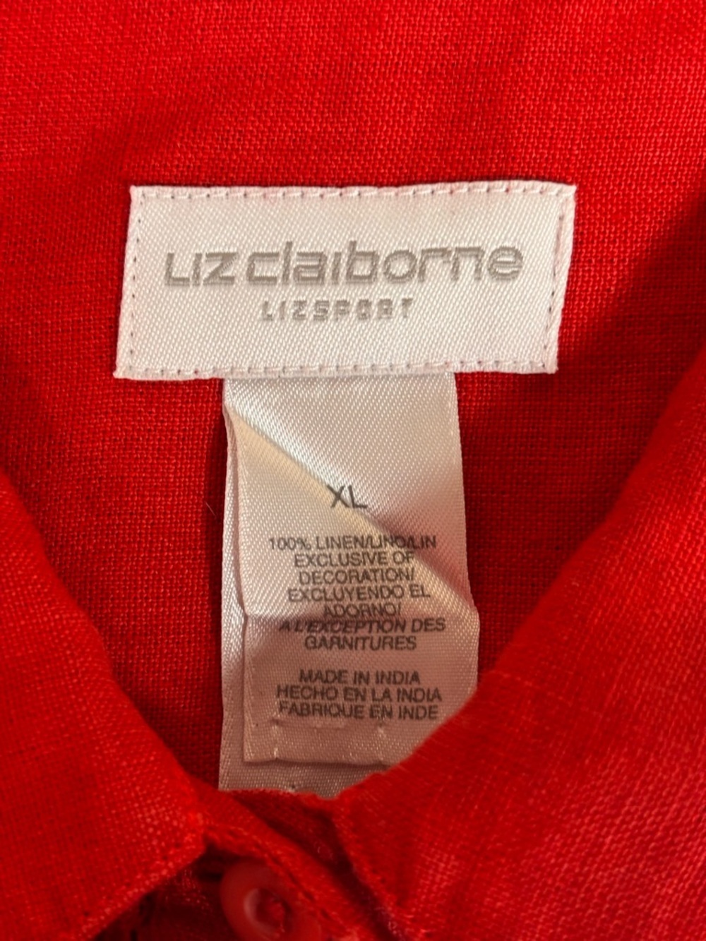 Liz Claiborne Lizsport Women’s Red Linen Short Sleeve Button Up Top Size X-Large - Picture 4 of 5